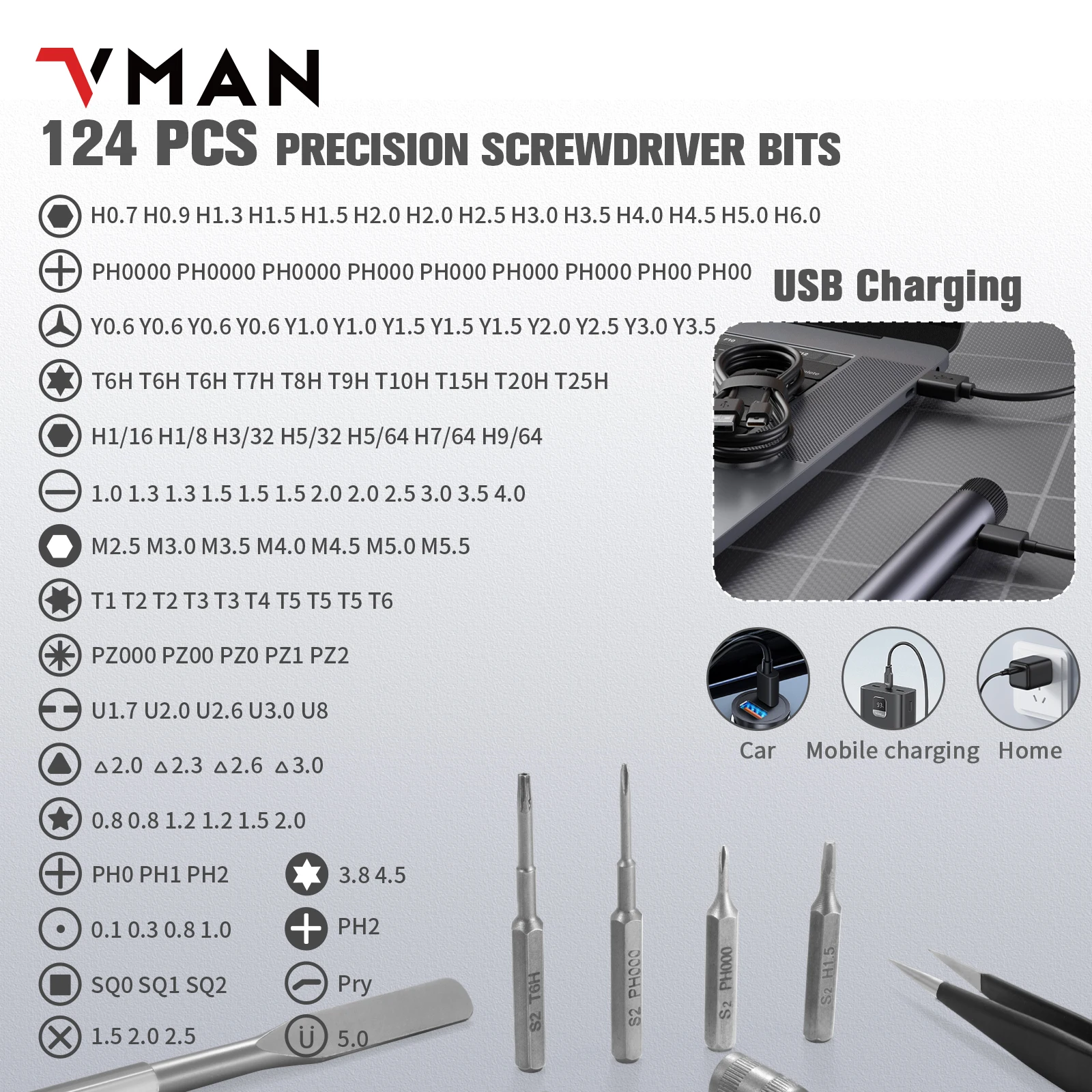 VMAN 138 In 1 Precision Screwdriver Set Professional Phone PC Watch Repair Tool Magntic Bit Cordless Household Electric Tool Kit