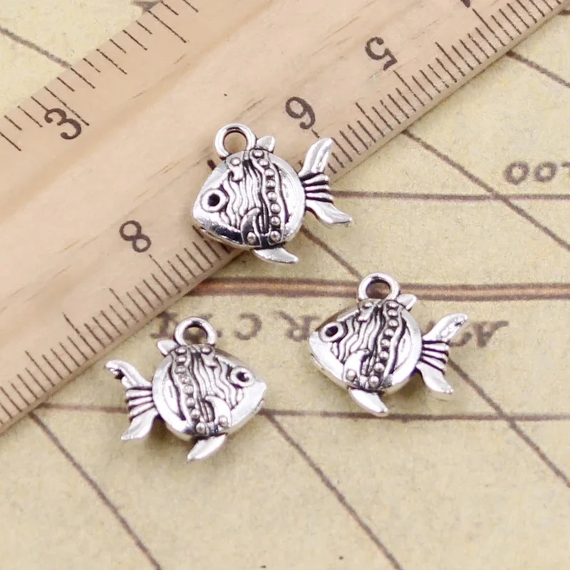 20 sztuk Charms dwustronna ryby Goldfish 14x15mm tybetański srebrny kolor wisiorki antyczna biżuteria Making DIY Handmade Craft — zdjęcie 2