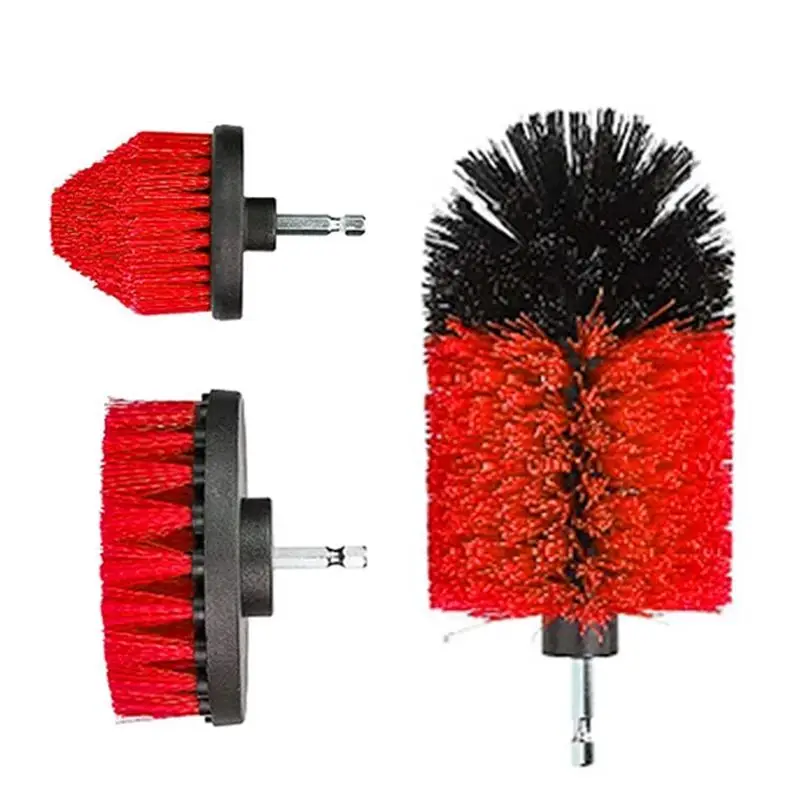 5pcs Red Drill Brush Electric Brush Set Kit Car Soft Brush Drill Kit Bathroom Kitchen Car Care Cleaning Tools