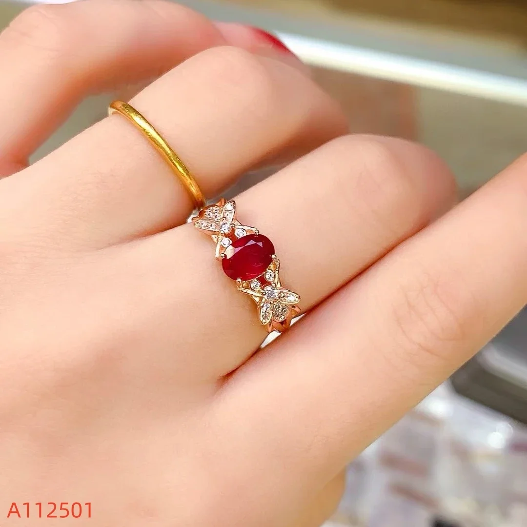 

KJJEAXCMY Natural Ruby Women's Ring S925 Pure Silver Electroplated 18K Rose Gold give girlfriend's birthday party gift