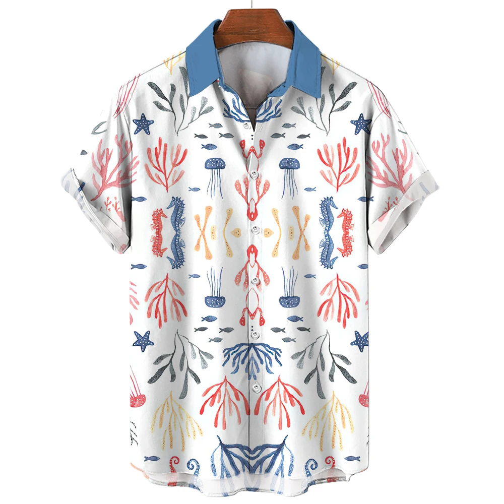 Summer Men'S Shirt Fashion 3d Printed Marine Life Pattern Cool Short Sleeve Street Outdoor Casual Popular Shirt 6xl Oversized Lo