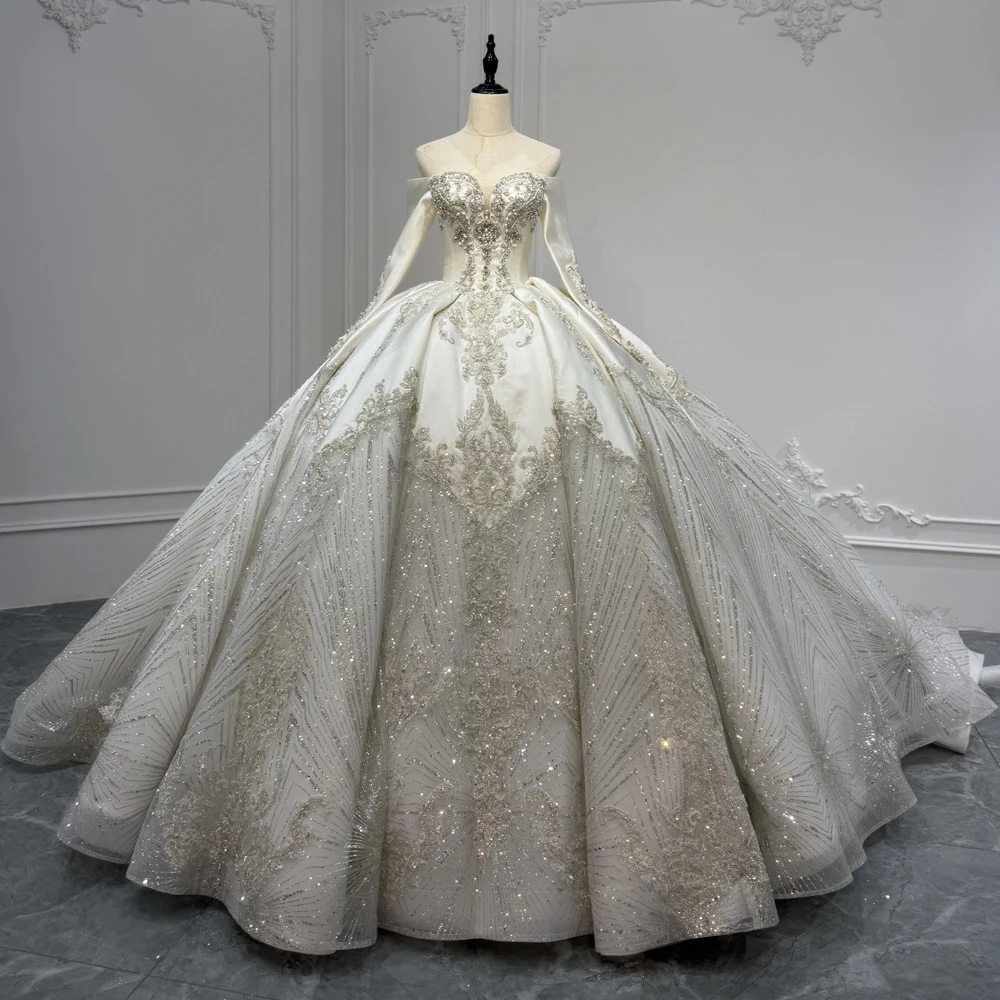 

Свадебное платье с кристаллами и пайетками, с вырезом в форме сердца, длинными рукавами и шнуровкой на спине, Vestidos De Novia Boda