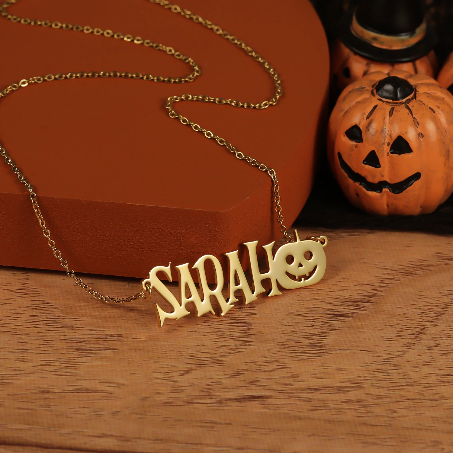 

Personalized Laser Cut Pumpkin Name Necklace Custom Stainless Steel Pendant Jewelry Best Halloween Gift For Friend For Women