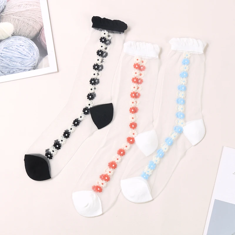 Dong AI 1 Pairs Transparent Socks Japanese Korean Style Beautiful Lace Cuff Women Streetwear Skate Harajuku Kawaii Sox