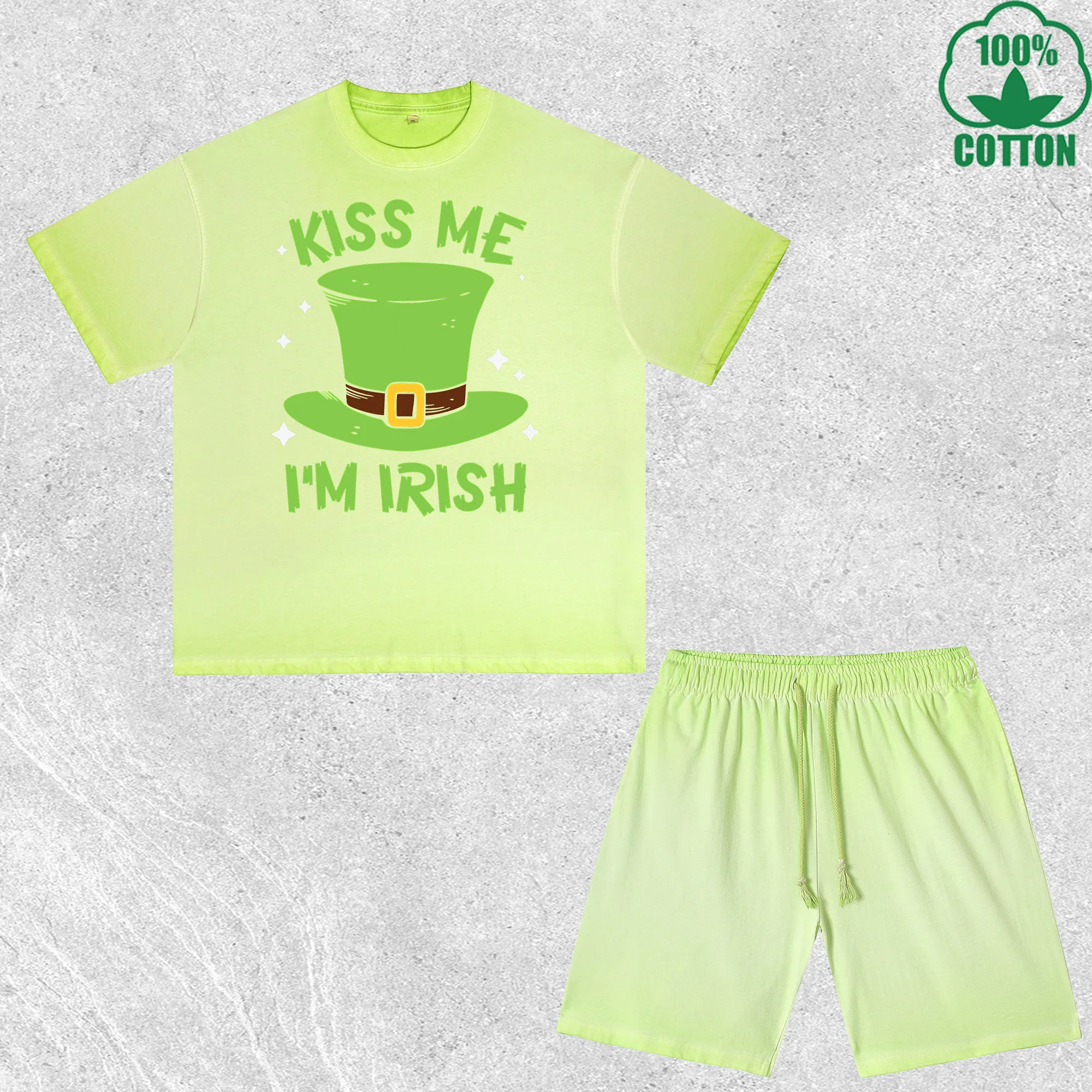 

Комплект из футболки и шорт с принтом «Kiss Me Im Irish», эффект потертости, разноцветный, свободный крой, модный, 100% хлопок, выгодный набор