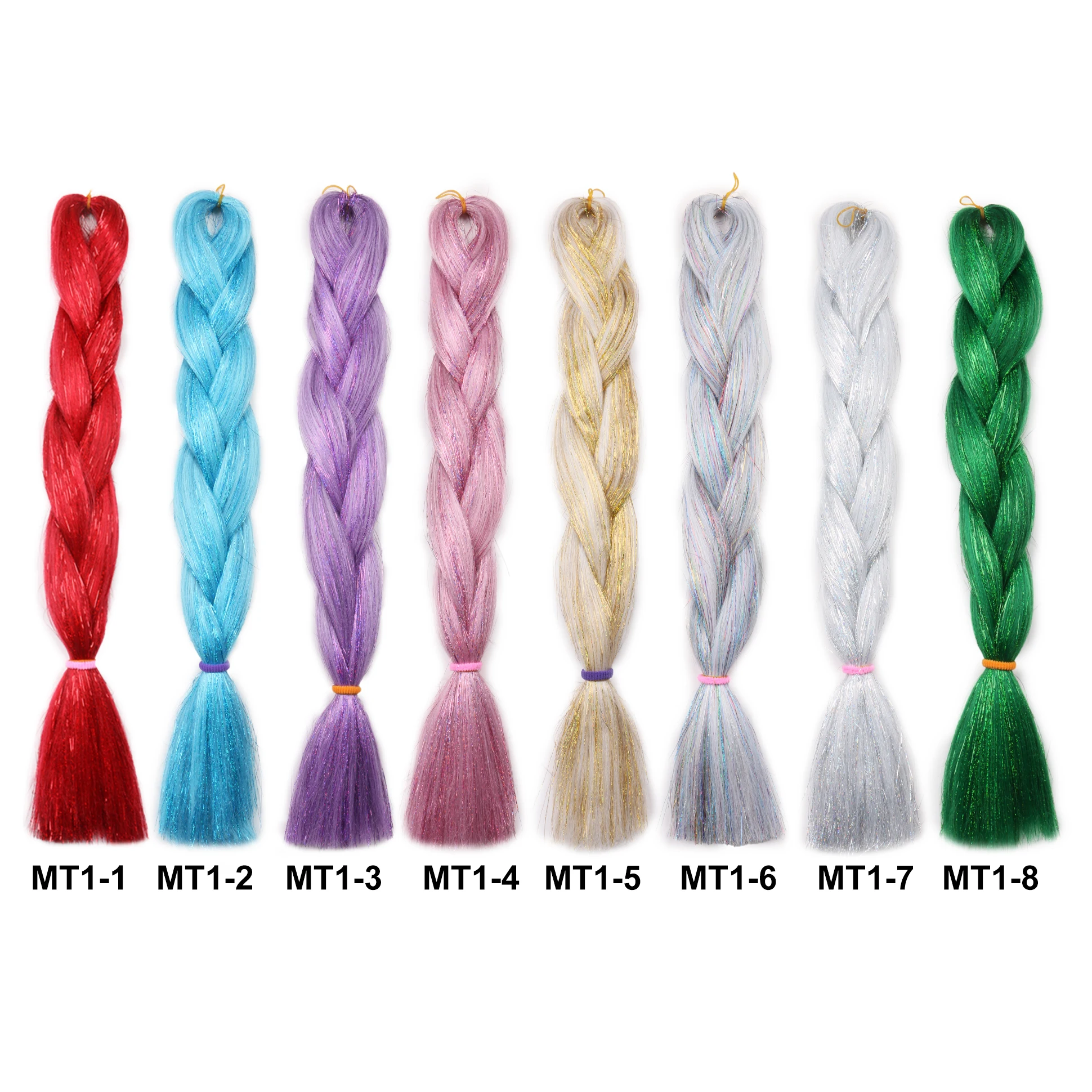 Extensions capillaires synthétiques 24 pouces, 1 pièce, mélange de tresses scintillantes, rose rouge vert