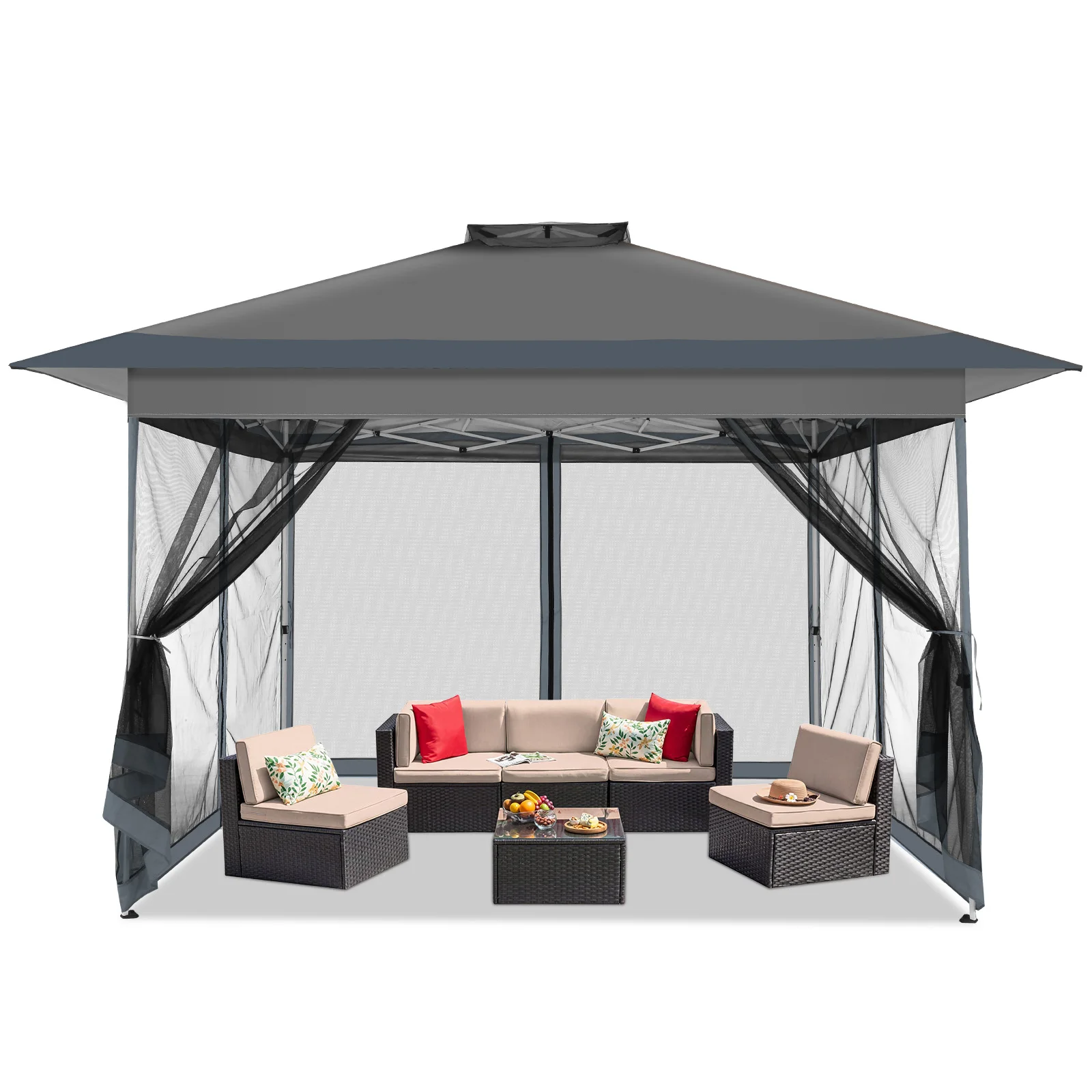 13x13FT Pop Up Gazebos On Clearance Canopy Tent- Upgrade Metal Outdoor Canopy Waterproof - Portable Gazebo with Mosquito Nettings, 4 Ropes 8 Stakes and Carry Bag for Patio Garden