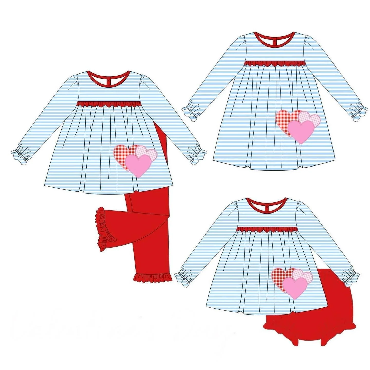

New Children's Clothing Valentine's Day 3-Piece Set Girls Long Sleeve Pants Suit Red Pants Customized Milk Silk