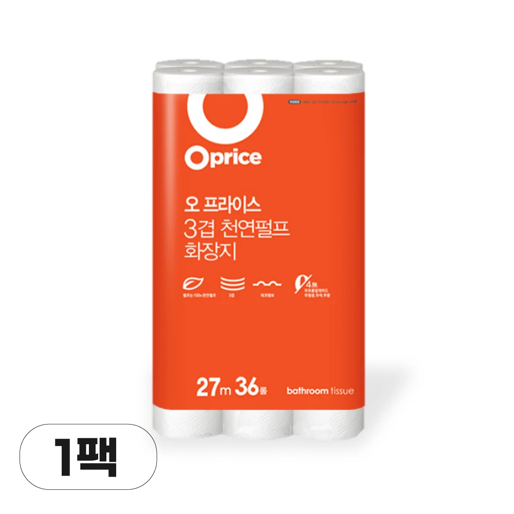 [Oprice] 3 layers natural pulp 27M 36 rolls 6 rolls increased toilet paper tissue large capacity Office