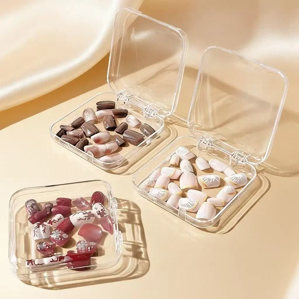 5/10/20 PCS Press-On Nail Storage Acrylic Boxes with Adhesive Sheets Transparent Nail Boxes Jewelry Storage Tool&Accessories