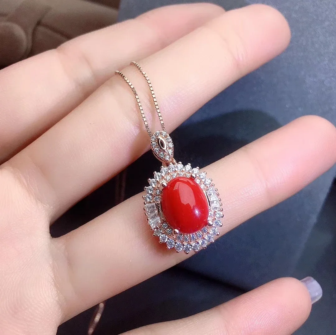 KJJEAXCMY Women's Natural Red Coral Gemstone Necklace Pendant Ring Long Earring Set 925 Pure Silver Plated Rose Gold Party Gift view 5