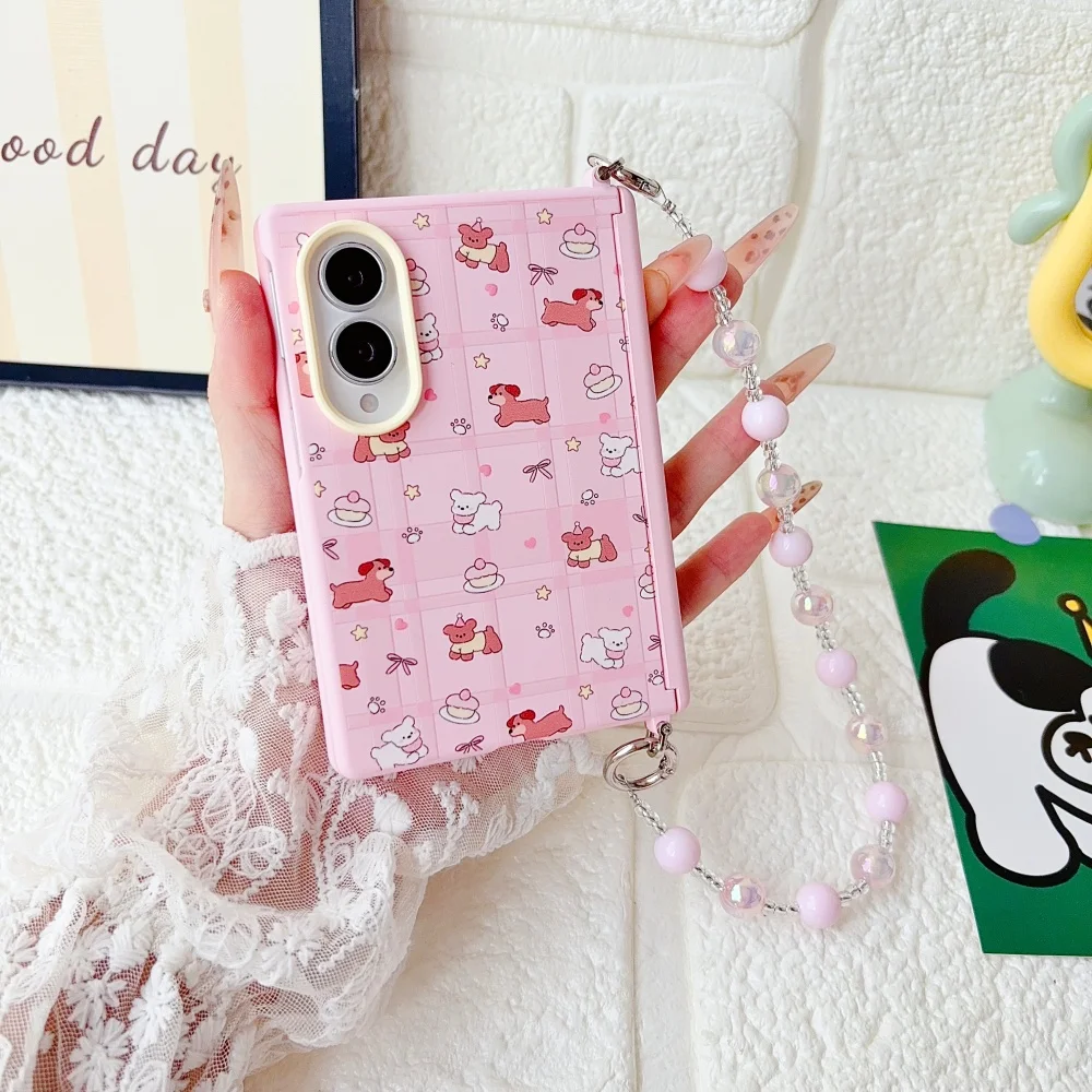 Ins Cute Pink Cartoon Puppy Phone Case For Samsung Galaxy Z Fold 8 Ultra Z Fold 8 Fold 7 Cover With Magsafe Kawaii Anti‑Fall Set