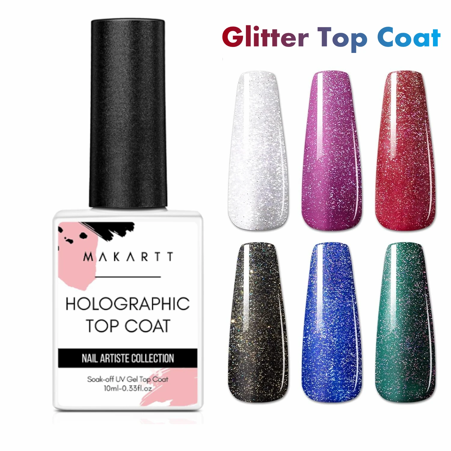 

Makartt Glitter Top Coat 10ML, High Gloss Shiny Long Lasting Top Gel for Clear Nail Gel and Acrylic Nails DIY Supplies
