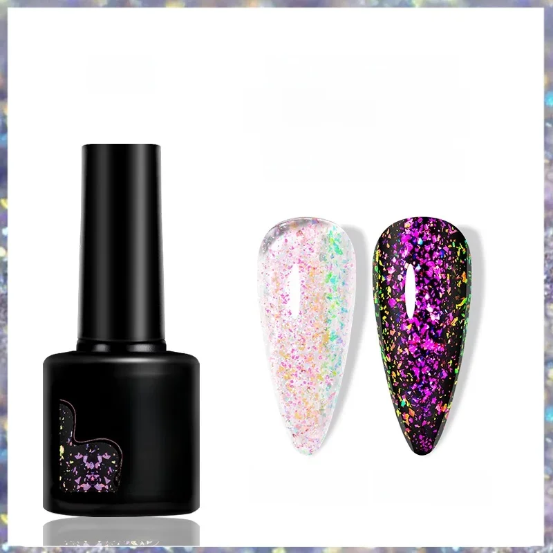 LILYCUTE 7ML 2 en 1 brillant paillettes couche de finition feuille d'or effet flocons Gel vernis à ongles tremper Semi Permanent vernis Nail Art