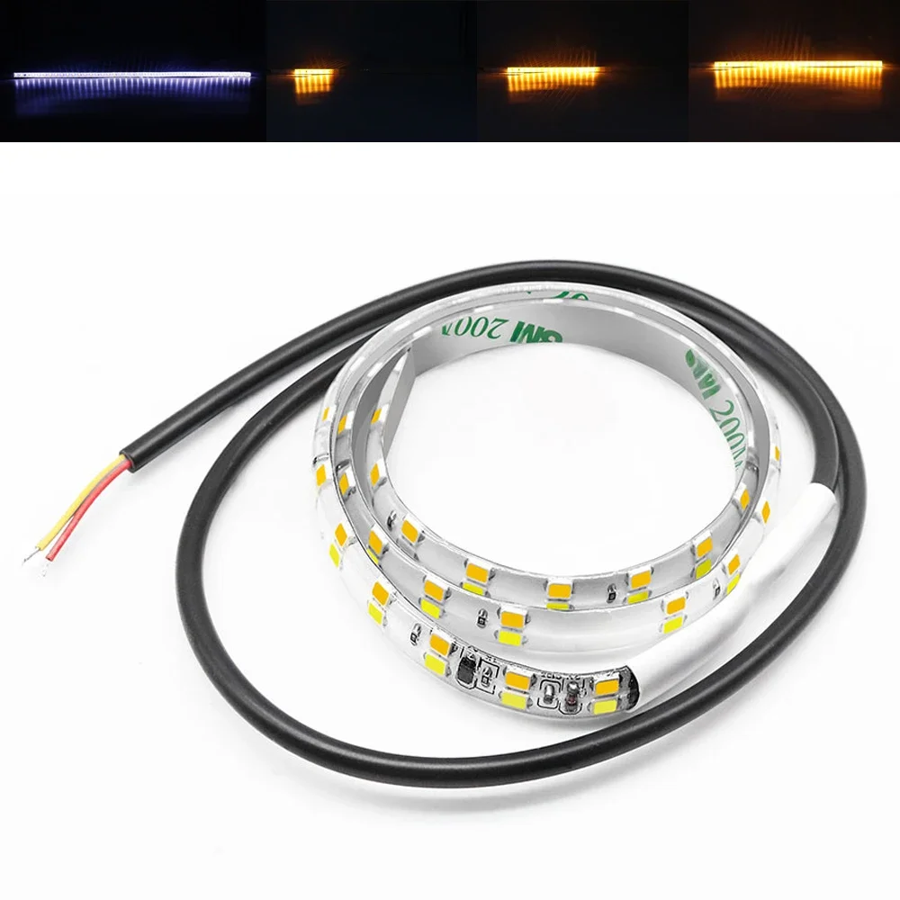 1 pièces LED bande 2 couleurs dynamique DRL blanc et ambre Switchback séquentiel suivre clignotants pour voitures