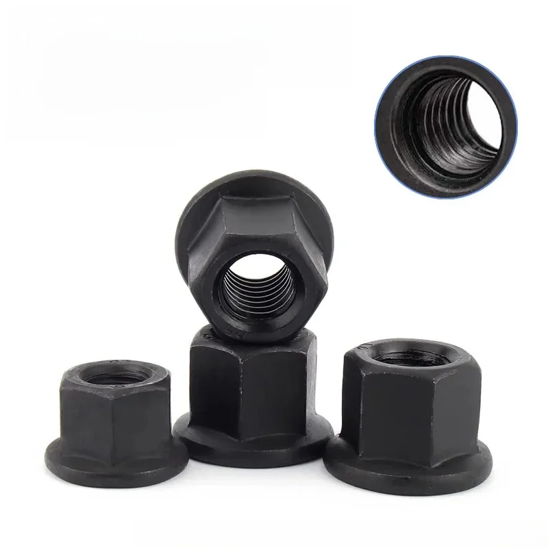 M8 M10 M12 M14 M16 M18 M20 M22 M24 M27 M30 Zwart Koolstofstaal Flensmoer Gekartelde Flens met Pakking Borgmoer 1/3/5 stuks