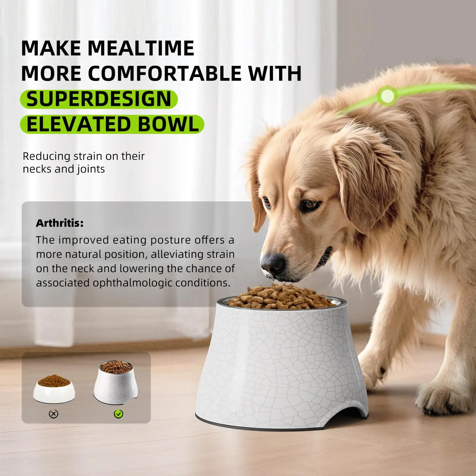 Elevated Dog Bowls with Stainless Steel Bowl, Prevention of Vertebrae Disease Dog Food Bowl, Non-Slip and High Capacity Pet Bowl view 3