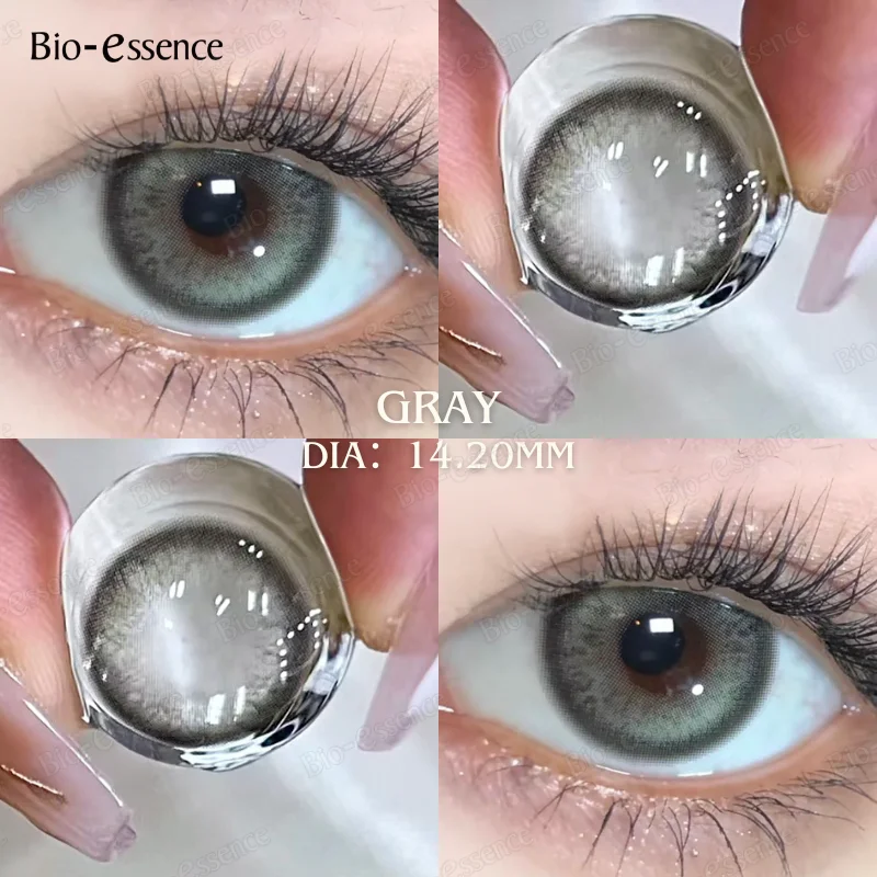 Bio-essence 1Pair Colored Contact Lense with Myopia Natural Black Korean Gray Big Eyes Contact Yearly Use Pupils High Quality