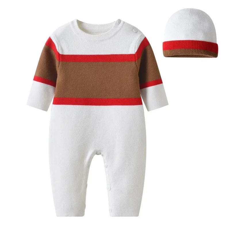 Autumn/winter baby jumpsuit knitted soft color contrast crawling suit