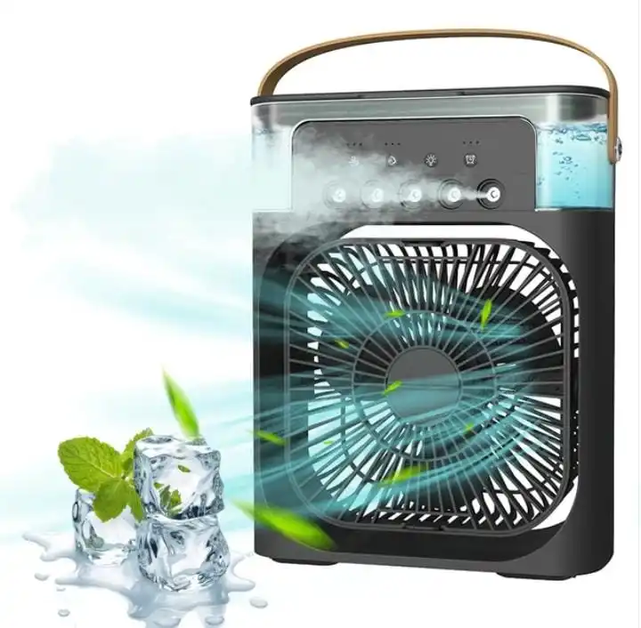 Mini Climatizador Ventilador De Ar Portátil Com Reservatório Para Agua E Gelo Com Iluminação Verão Casa Escritório Carro