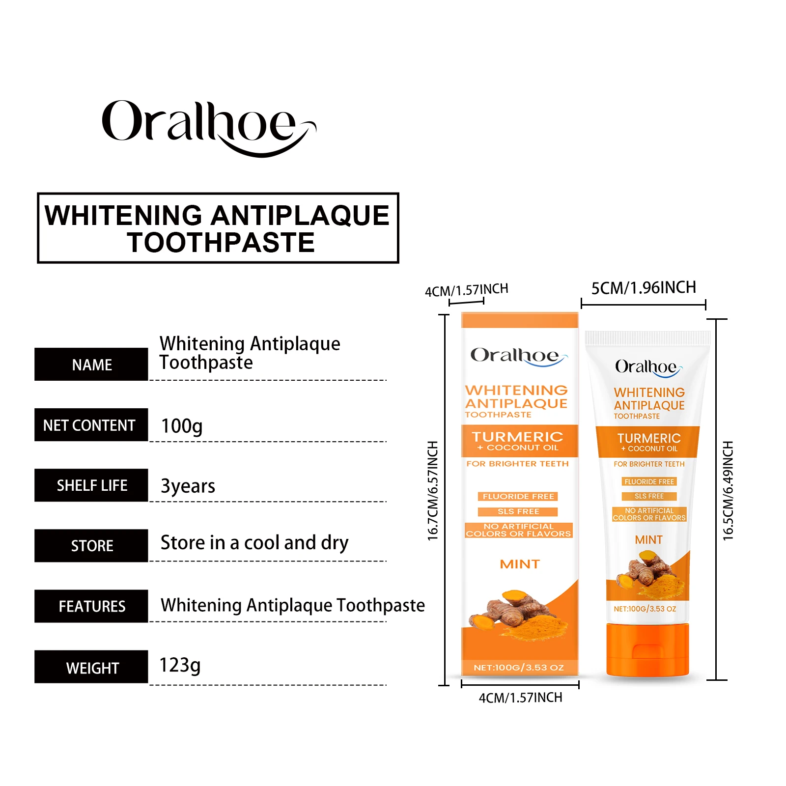 Oralhoe 50g cúrcuma dentes limpeza em pó remover mancha tártaro iluminar dentes amarelos hálito fresco dentes branqueamento creme dental