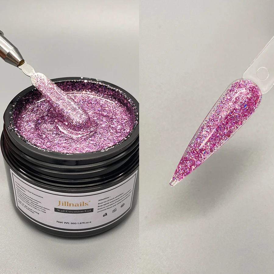 Jillnails 50g Glitter Acrylic Nail Gel Sparlking Acryl Poly Nails Extension Gel Self Leveling