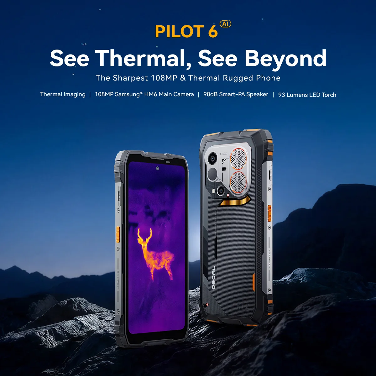Blackview OSCAL PILOT 6 thermal imaging Rugged Smartphone MTK G100 6.67" 2.4K Display 120Hz, 12GB 256GB, 10000Amh Phones Dual 4G