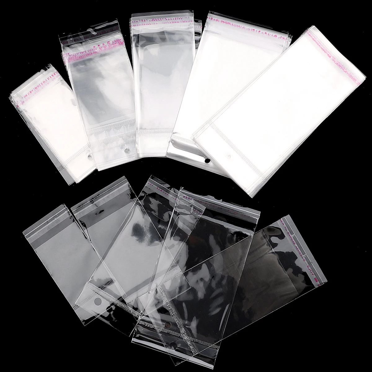 100pcs Transparent Self Sealing Adhesive Pouch OPP Bag Plastic Storage Bags With Hang Hole For Jewelry Display Package