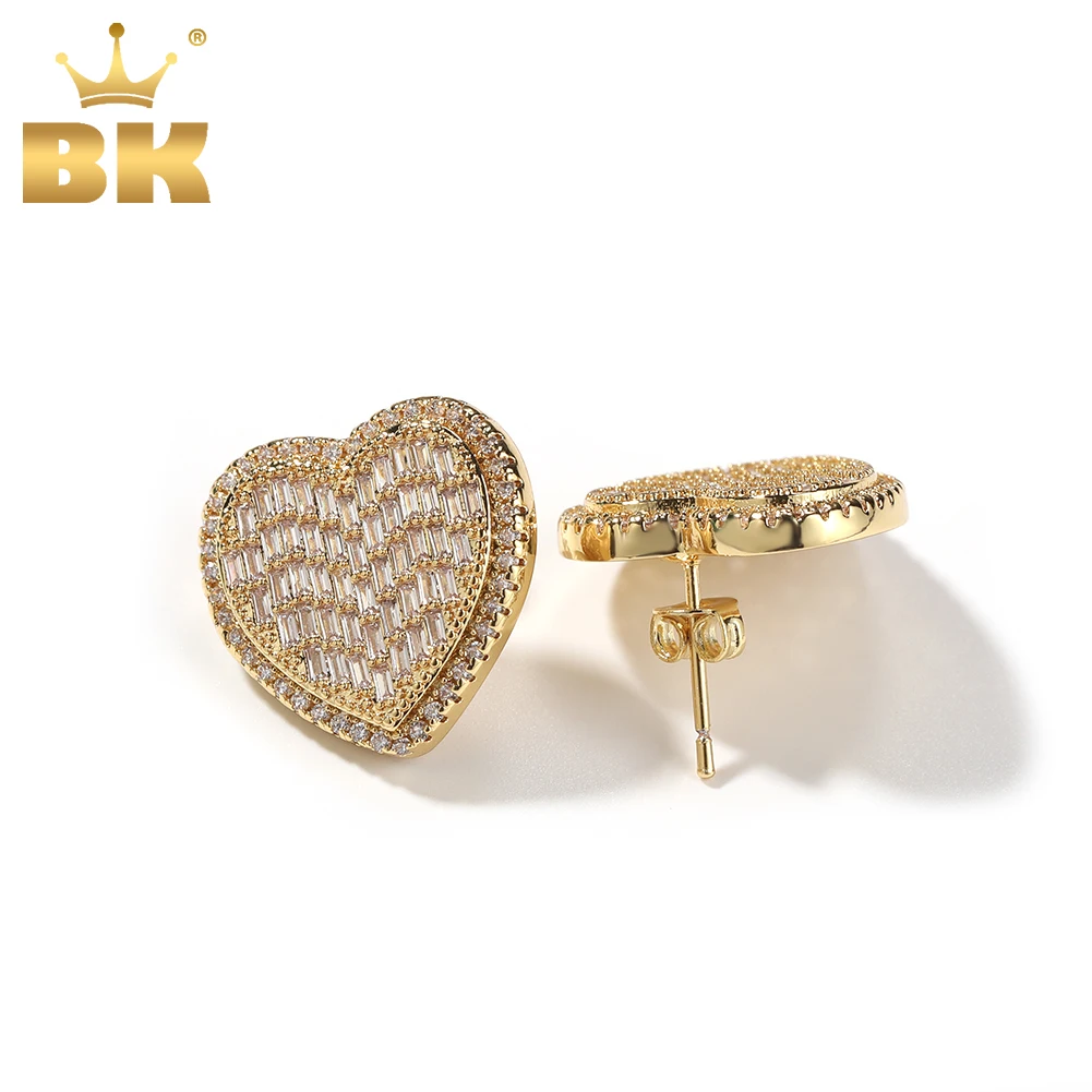 

THE BLING KING 2 Styles Baguettecz Heart Shaped Screw Back Stud Earring Iced Out Cubic Zirconia Women Hiphop Jewelry Best Gift