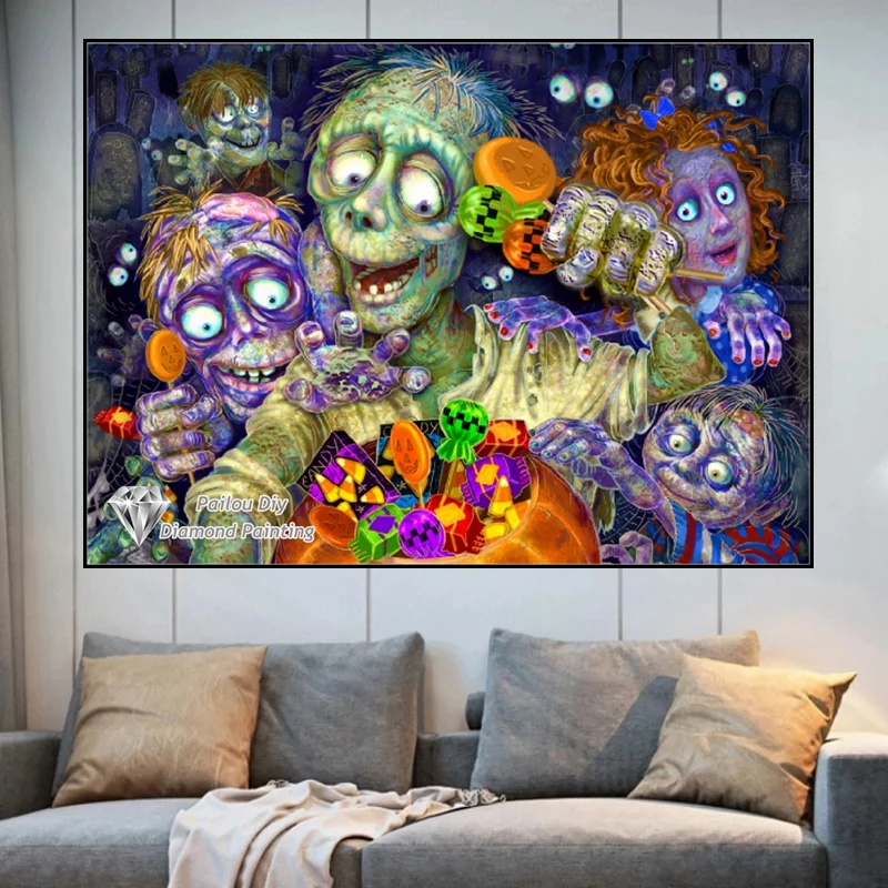 Zombie Like Candy 5d Diamond Painting Kits Halloween Horror Skull Pumpkin Art Cross Stitch Handcraft Embroidery Room Decor