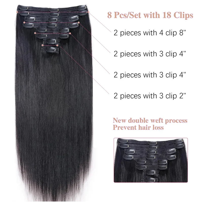 Clip In Hair Extensions Echt Menselijk Haar Natuurlijk Zwart Hair Extensions Echte Haarclip In 16 To26 Inch Haar 120G-1 Pak Kleur # 1b