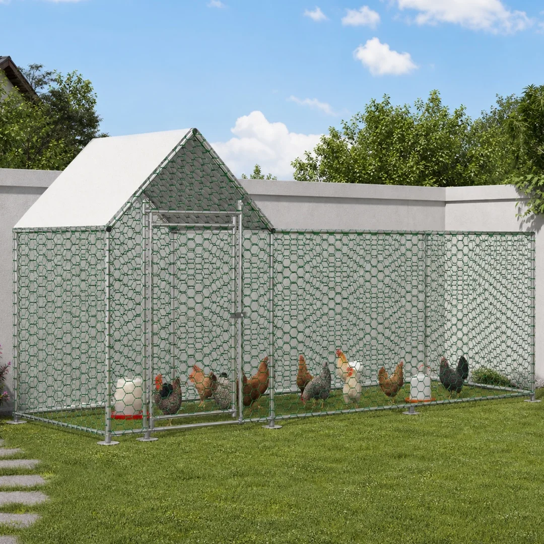 3×1×1,5m buiten ren voor kippen, konijnen, eenden en vogels, van roestvrij gegalvaniseerd staal, met waterdichte PE-afdekking en veiligheidsslot.