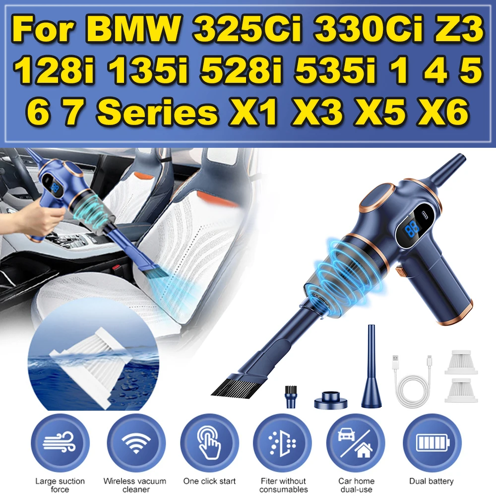 Car Vacuum Cleaner 98000pa Mini Car Cleaner Type-C Charge Portable Cordless 1500mAh Handheld Vacuum Cleaner For BMW Full Series