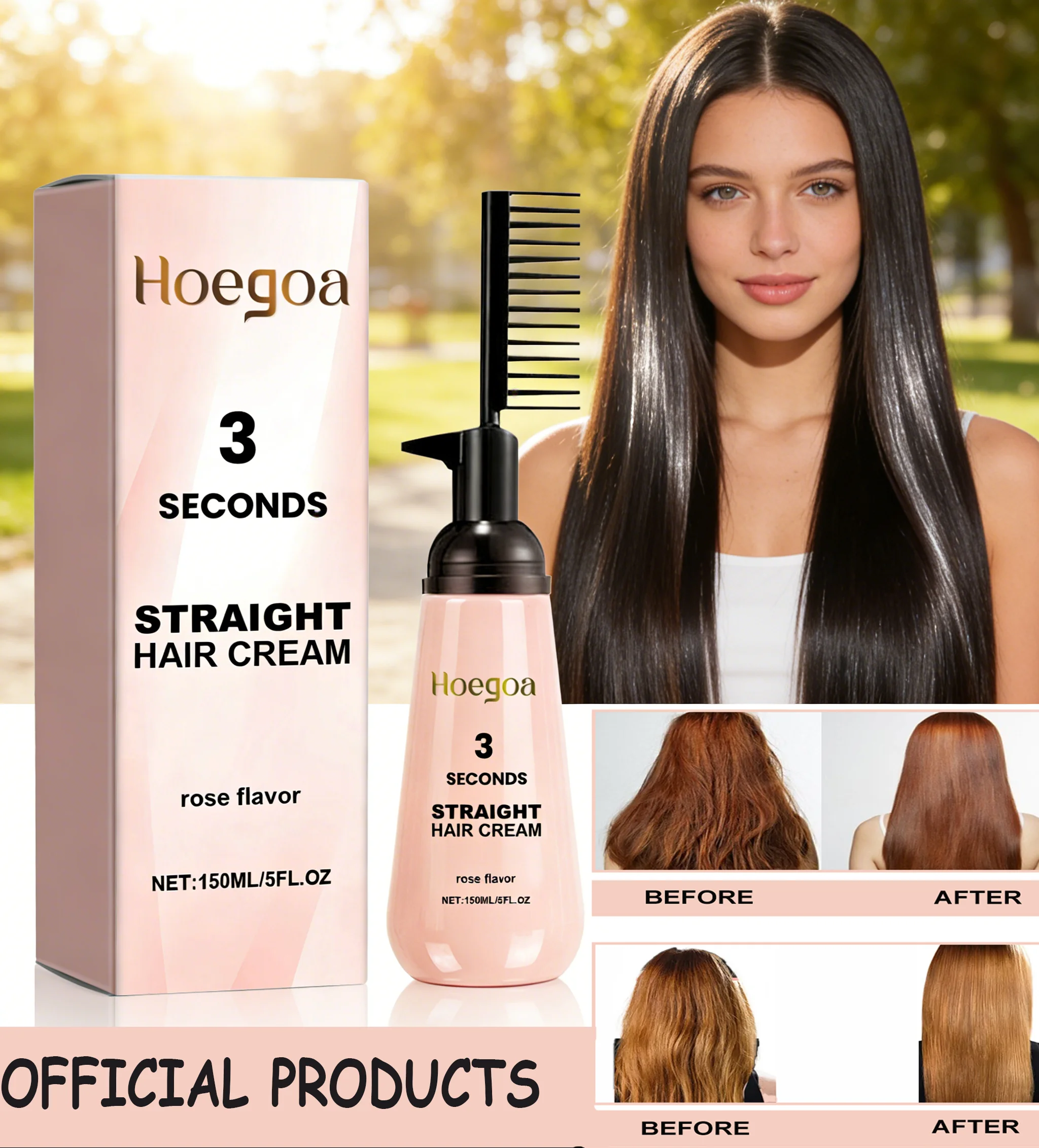 

HOEGOA 150ml 3 Seconds Straight Hair Cream Comb Straightens Hair Nourishing Smoothing Curly Frizzy Hair Daily Shiny Hair Care