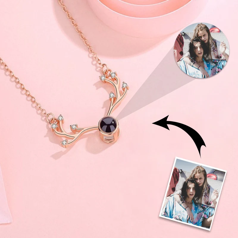 Dascusto Customized Photo Necklace Antler Pendant Promise Necklaces Personalized Projection Necklace For Women Gift Anniversary