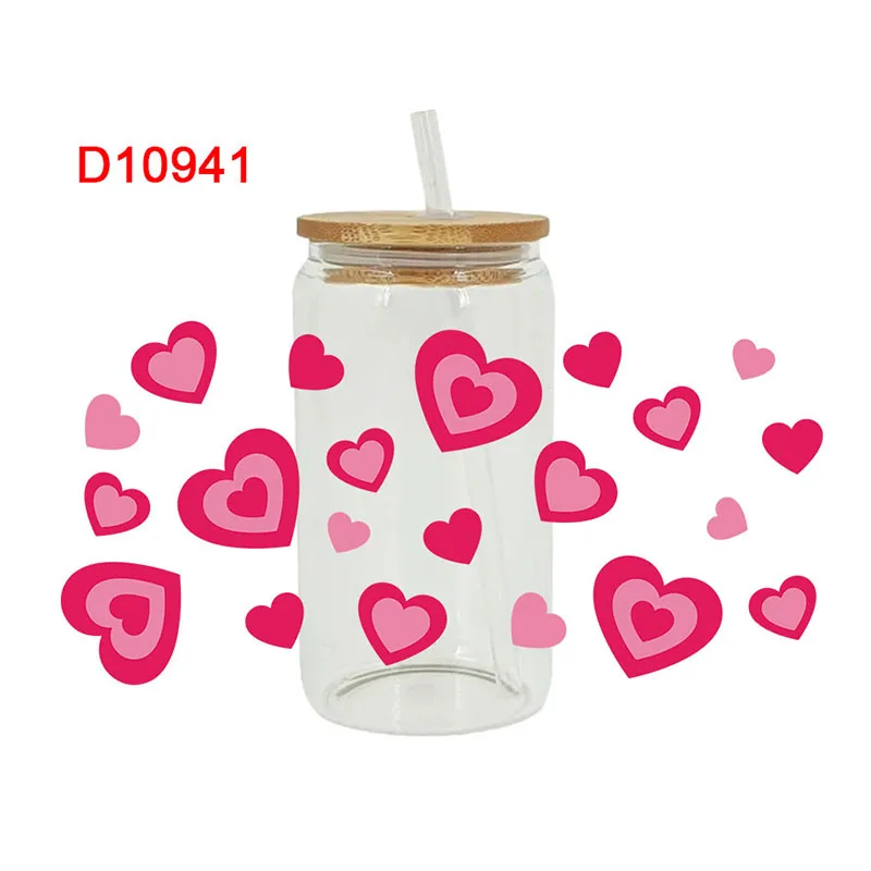 DTF Sublimation Stickers Valentines Lipstick Hearts Prints For 16oz Libbey Glasses Can Wrap Bottles Cup DIY Waterproof D10598