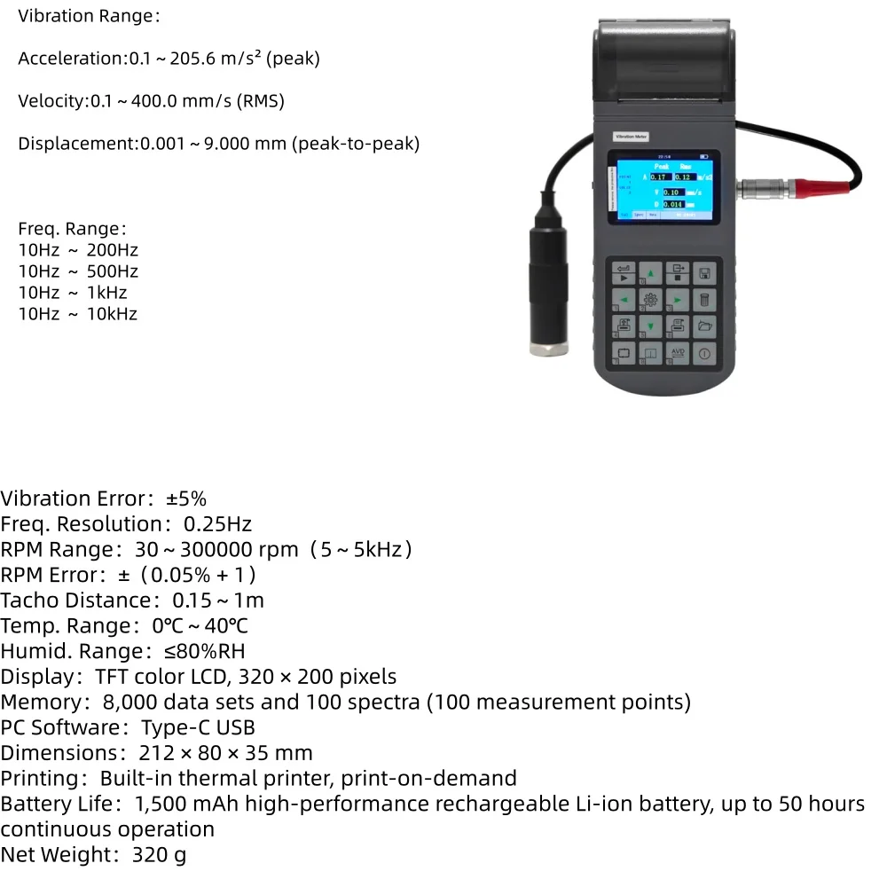 Portable Vibration Meter Vibration Measuring Instrument Vibration Tester for Motor Mechanical Equipment Testing