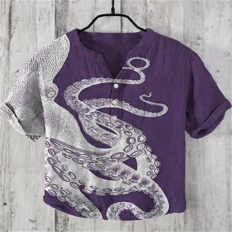 Various colors men's Japanese art octopus pattern print short sleeve shirts high quality fabrics daily going out shirts - Image 5