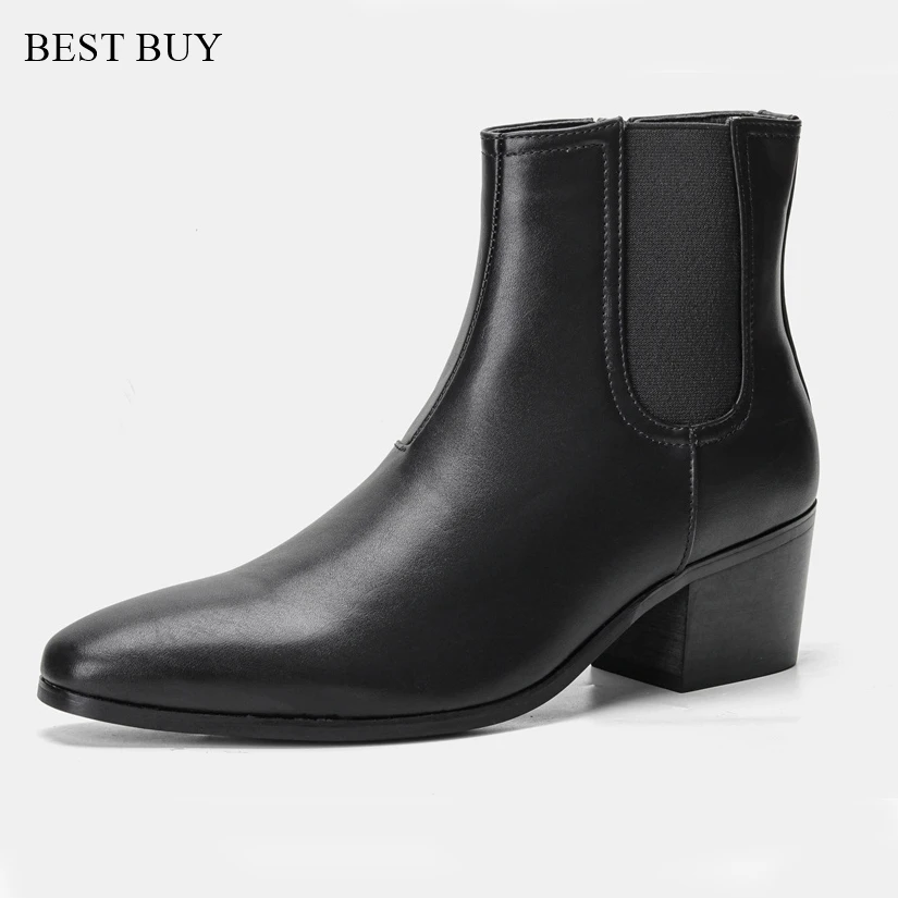 Chelsea Ankle Boots Men High Heels Boots Brand Leather Ankle Boots Comfortable Party/Wedding shoes for Men Elevator Shoes 2024