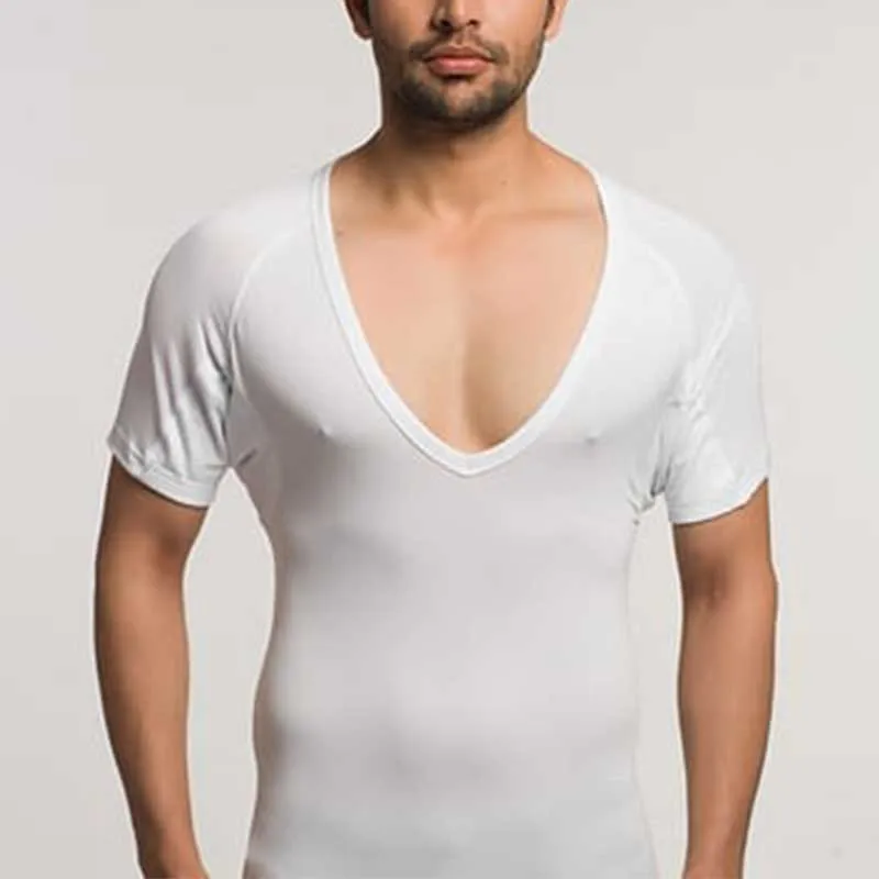 White Undershirts for Men to Control Armpit Sweat Proof Undershirts Sweatproof T Shirt Deep V Neck Mens Gift Sport Base Layer