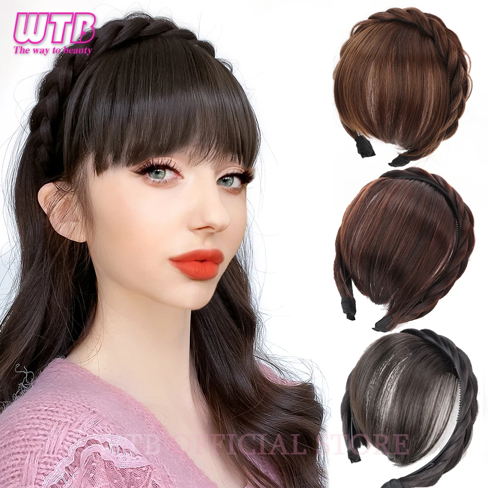 WTB Braid Headband Bangs Synthetic Bangs Hair Extension Fake Fringe Natural Hair Clip on Hairpieces for Women Invisible Natural