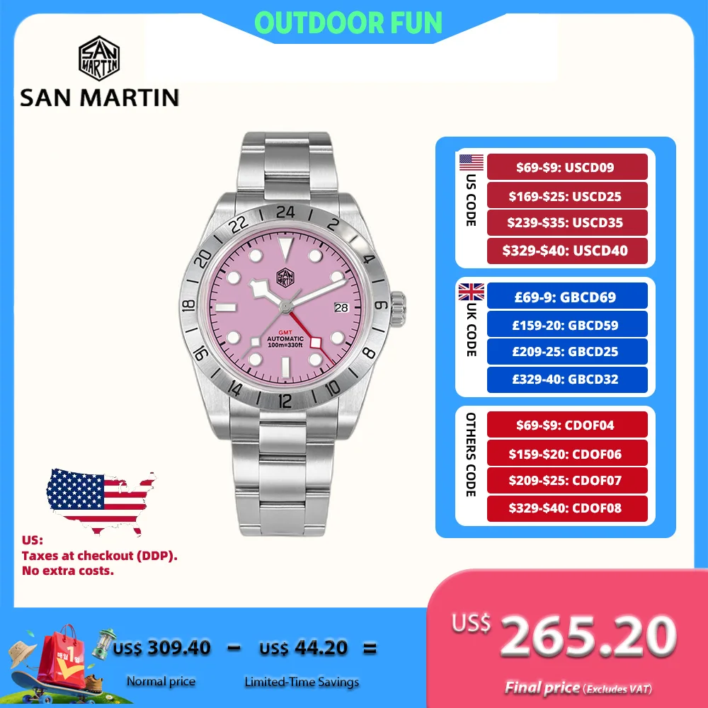 

San Martin 39mm NH34 BB GMT Watch Automatic For Men Wristwatch Luxury 3H Date Window часы 10Bar Sapphire SN0054B/C