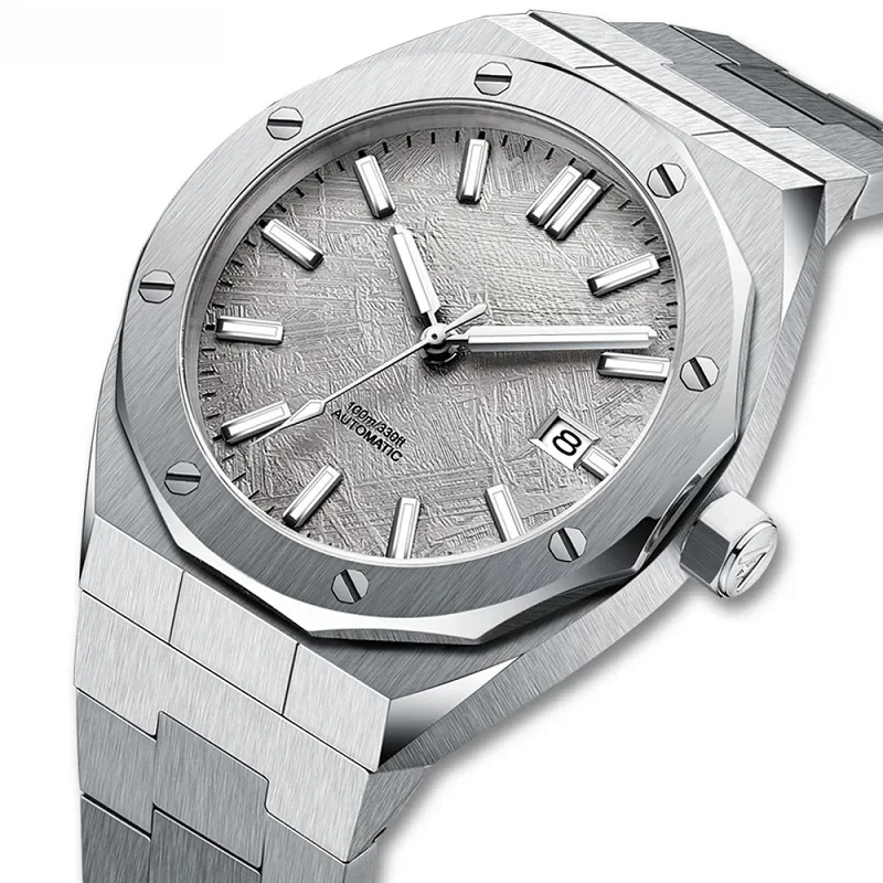 Cadisen Herren Business Automatikuhr Saphirglas Japan Miyota Mechanisches Uhrwerk Meteoritenzifferblatt Edelstahl Reloj