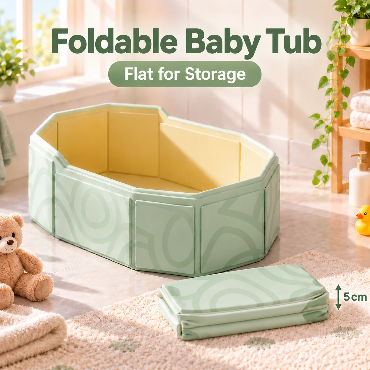 Foldable Baby Bathtub, Thickened Collapsible Toddler Bath Tub, Portable Non-Slip Kids Soaking Tub for Home Bathroom Travel,