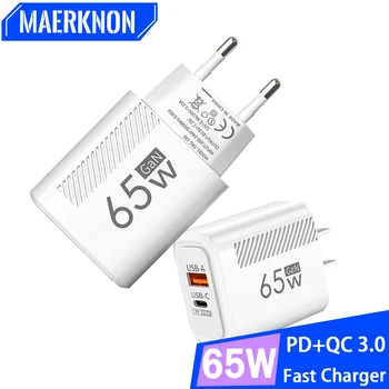 65W GaN USB hızlı şarj hızlı şarj ab/abd Plug telefon şarj iPhone Xiaomi Samsung Huawei PD tipi C duvar şarj adaptörü