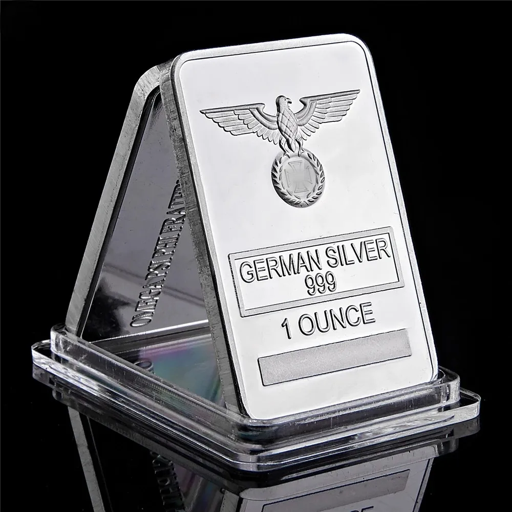 1 oz German Eagle Silver Bar 999 Silver Plated Cross Bar Clear Acrylic Capsule