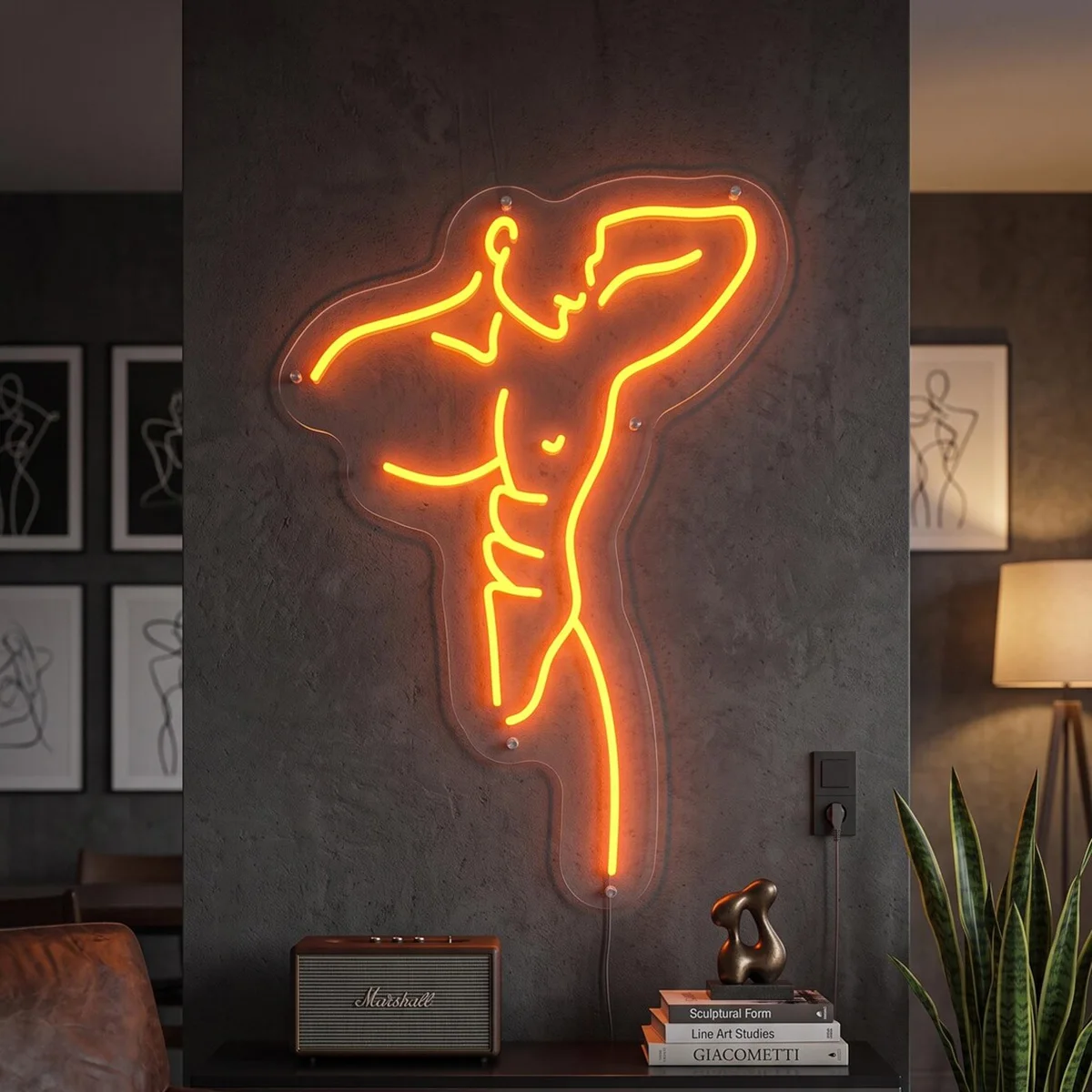 Male Figure Neon Sign Neon Wall Art for Bedroom Bar Gym Decor, Man Cave Sign
