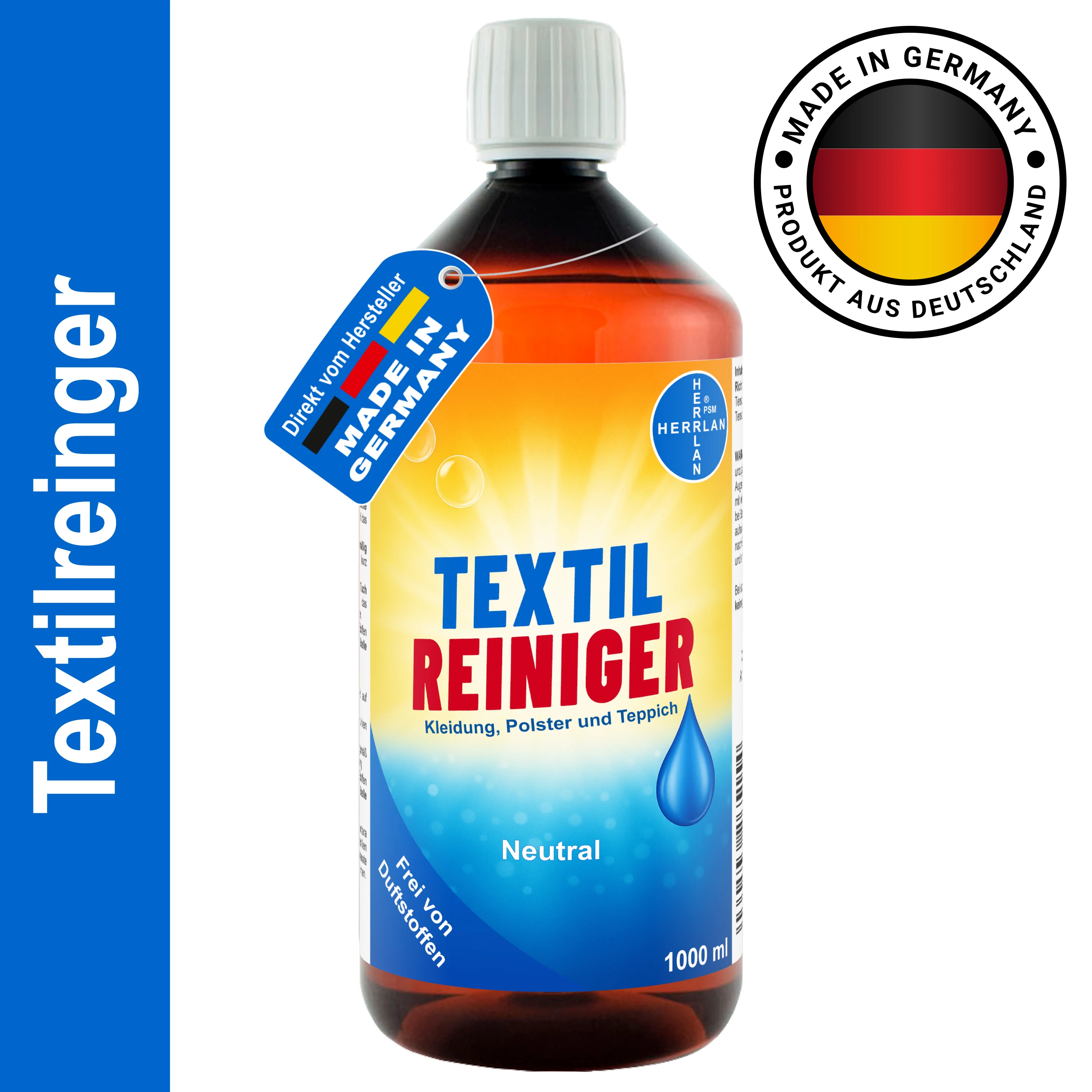 HERRLAN® Textilreiniger für Kleidung, Polster und Teppich - 1000 ml - Made in Germany