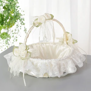 Cesta De Flor De Renda Branca Para Meninas, Pano De Seda, Pétala De Jogar, Clusters De Rosetas, Suprimentos De Casamento 8 principais vendas cesta de petalas de casamento - №6