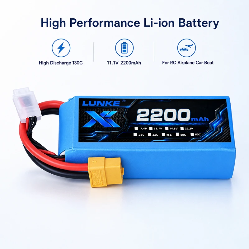 11.1V 2200mAh 130C 3S LiPo Battery Pack XT60 Plug High Power Battery for RC Car FPV Drone Airplane Quadcopter